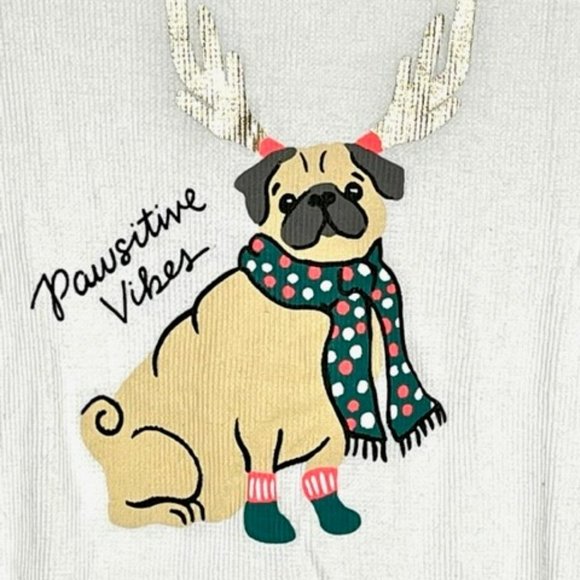 Old Navy "Pawsitive Vibes" Winter Pug Thermal Knit Graphic Top - Last one! - L - Picture 3 of 6